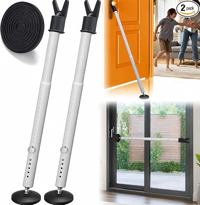 2 Pack Door Security Bar, Heavy Duty Metal Door Brace for Front, Hinged & Sliding Patio Doors, Windows, 24.5"-50.7" Adjustable Door Stopper with Large Anti-Slip Base for Home, Hotel, Dorm & Travel by Wefaith