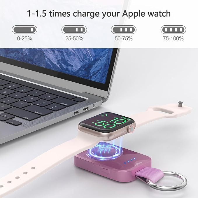 i.VALUX Portable Charger for Apple Watch, Wireless Magnetic iWatch Charger | Compact Charging, 1000mAh Battery Power Bank,On The Go,Keychain Travel Essential, for iWatch Series 11/10/9/8/7/6/5/4/3/2/SE - Image 2