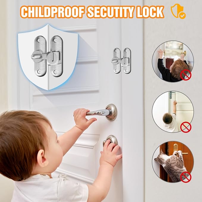 90/180 Degree Flip BarnDoor Lock, Small Door Latch, Silver 2 PCS | Heavy Duty Door Latch, Interior Sliding Door, Pocket Door, Bedroom, Bathroom, Cabinet, Privacy Lock, Includes Spacer - Image 6