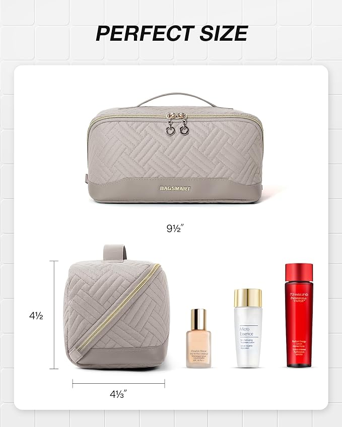 BAGSMART Makeup Bag Cosmetic Bag, Travel Makeup Bag,Water-resistent Makeup Bags for Women Portable Pouch Open Flat Make Up Organizer Bag for Toiletries, Brushes, Tranquil Gray - Image 5
