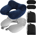 Sintuff 2 Pack Inflatable Travel Pillow for Airplanes Inflatable Neck Flight Pillows with Compact Bag and Blindfold for Traveling, Airplane, Train, Car, Office (Light Gray and Dark Blue) by Sintuff