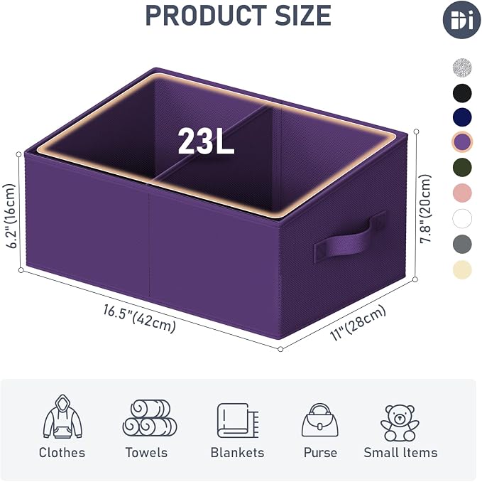 DIMJ Large Closet Shelf Organizer Bins 6 Packs with Handles and Divider, Fabric Trapezoid Storage Baskets, Foldable Clothes Containers Box for Shelf, Towel, Book, Toy, Purse, Hats, Purple - Image 3