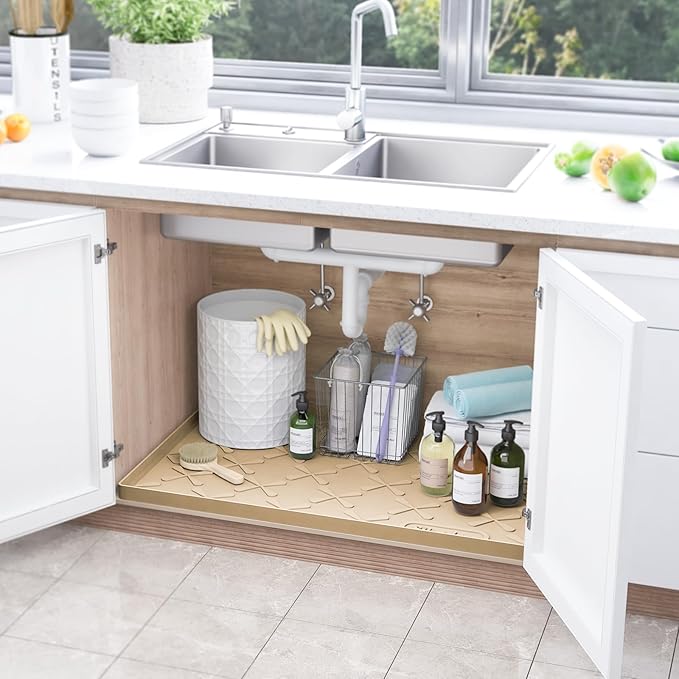 Waterproof Under Sink Mat 34" x 19" Cabinet Protector Silicone Mat | Heavy Duty Deep Drip Tray, Extra Thick Non Slip Liner for Kitchen & Bathroom, Pets, Organizer, Storage, Boots, Home Essential - Image 2