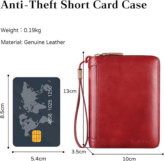 Card Bag Cowhide Wallet Men Coin Purse RFID Blocking Card Case Portable Card Holder Coin Bag Pouch with 12/20/30/45 Card Slots Red C - Image 3