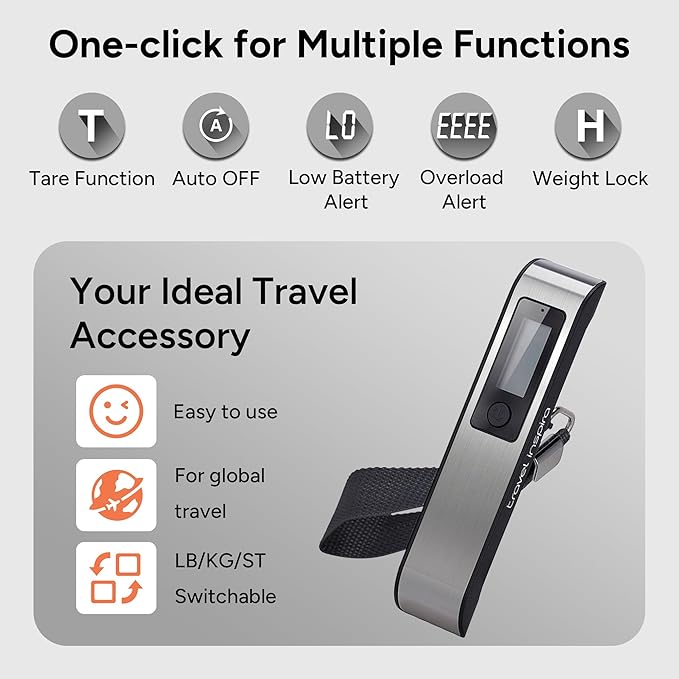travel inspira Luggage Scale, Portable Digital Hanging Baggage Scale for Travel, Suitcase Weight Scale with Rubber Paint, 110 Pounds, Battery Included - Image 2