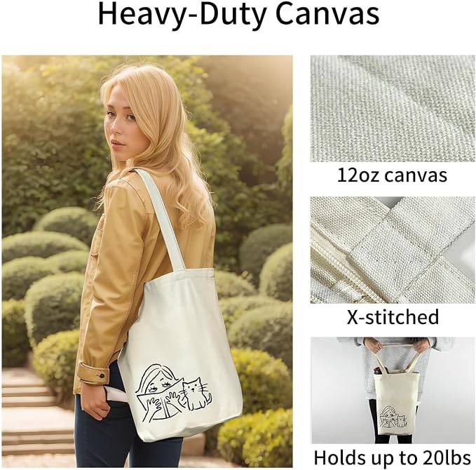 itgowisa Canvas Tote Bag for Women, Tote Bag with Zipper Inner Pocket, Zippered Canvas Bag for Shopping Work Grocery Everyday - Image 3