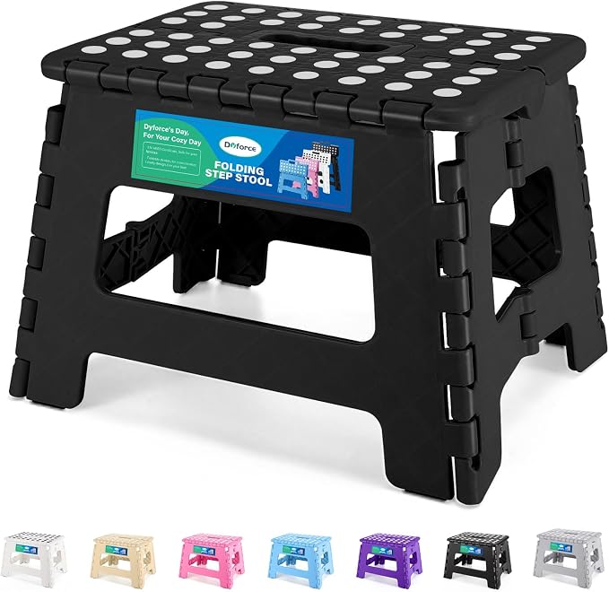 Dyforce Kids Step Stool 9 Inch, 300lbs Folding Step Stool for Toddler | Step stool for kids Black,Anti-slip Heavy Duty with Handle, Lightweight Foldable Stool for Bathroom Kitchen Bedroom Outdoor by DyforceHomeDecorCOLTD
