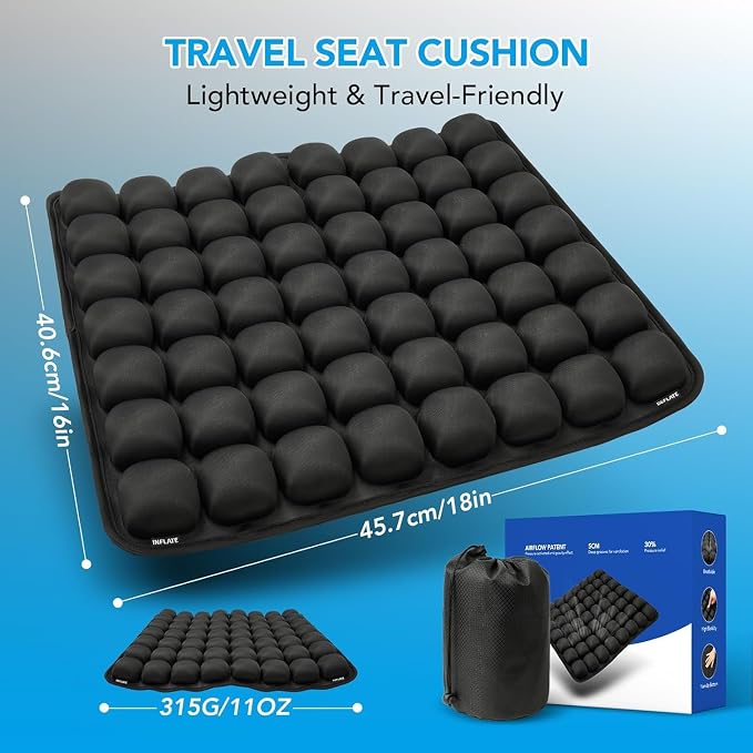 Travel Cushion for Airplane, Inflatable Seat Cushion 18 X16'' | Airline Seat Cushion for Long Flights, TSA Approved Travel Cushion, Portable Seat Cushions for Car, Office & Airplane - Image 2