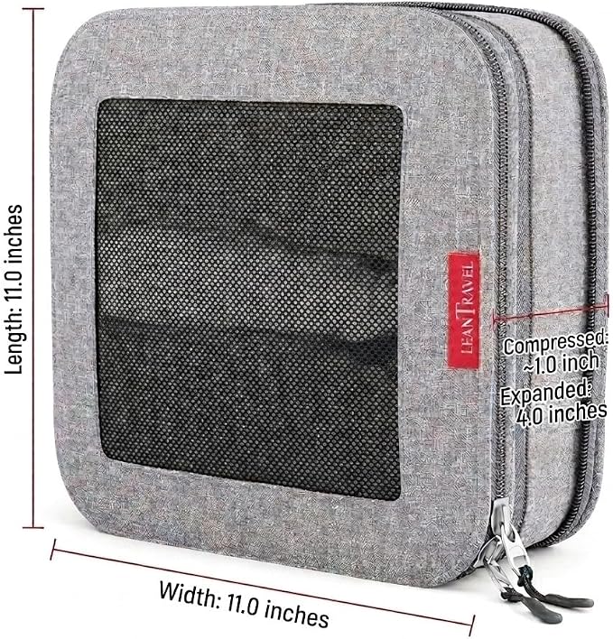 LeanTravel Premium Compression Packing Cubes for Travel - Suitcase Organizer Bags with Double Zipper & Breathable Mesh Panel - Space Saving Carry On Luggage Essentials (1 Medium Bag, Grey) - Image 4