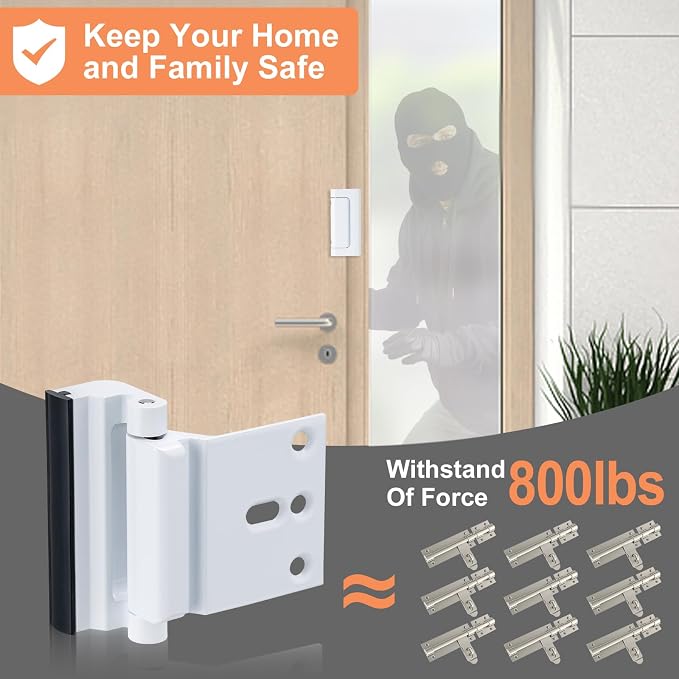 2 Pack Home Security Door Lock,with 3" Stop Withstand 800 lbs (White) | Childproof Door Reinforcement Lock,for Inward Swing Doors,Night Kids Safety Metal Flip Lock Deadbolt Latch - Image 2