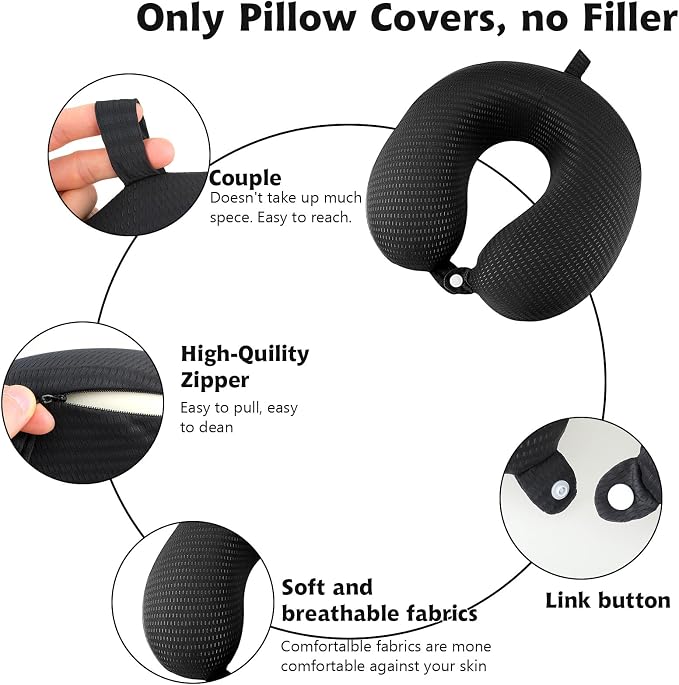 Gjinxi Neck Pillow Replacement Cover Travel U Neck Pillow Case Cover Travel Neck Pillow Cover Pillow, 13.39‘’ U Shaped Neck Pillow Washable Cover, Airplane Pillow Cover (Only Pillow Covers, no Filler) - Image 5