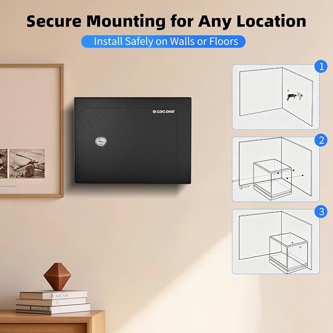 CDC DIGI Steel Security Safe Box with Key Lock,Safe Box for Home, Office, Money, Jewelry, Documents and Valuables, 0.23 Cubic Feet, 9.06" W x 6.69" D x 6.69" H, Black - Image 6