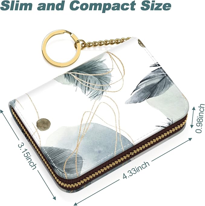 Credit Card Holder, Small RFID Card Wallet for Women, Slim Leather Wallet | Leather Card Holder Wallet, Credit Card Wallet Organizer, Business Card Case with Zipper & Keychain, 12-Slot Compartment - Image 5
