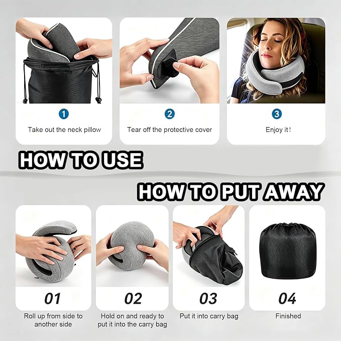 Ergonomic Airplane Pillow and Airplane Foot Hammock, Ultra Portable Neck Pillow with 360° Head Support, Portable Travel Foot Rest with Adjustable Strap, Includes Eye Mask & Ear Plugs, for Flight, Car - Image 8