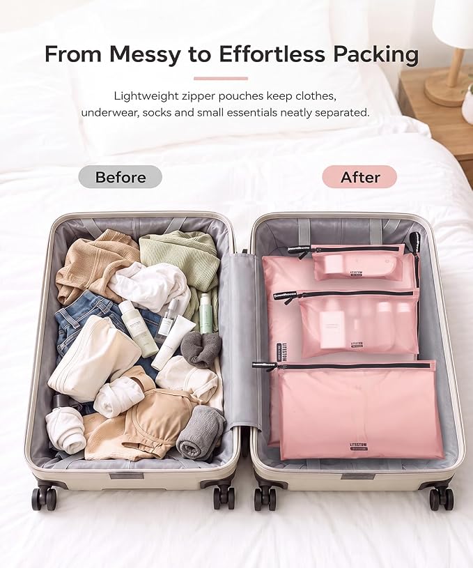 Ultralight Travel Organizer Bags, 4 Set Lightweight Zipper Pouches for Packing, Soft Packing Cubes for Carry-On Suitcase, Clothes, Underwear, Toiletries and Small Essentials, Blush Pink - Image 5