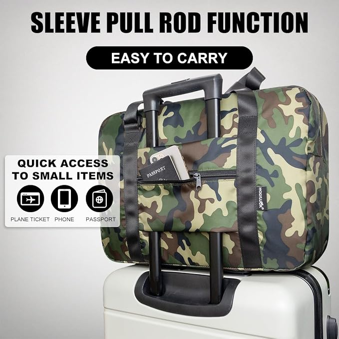 Duffle Bag for Travel Foldable Personal Item Travel Bag, 23L, Green Camo | Carry On Duffel Bag Women Men Frontier Airlines Personal Item Bag Hospital Weekend Overnight Trips - Image 6