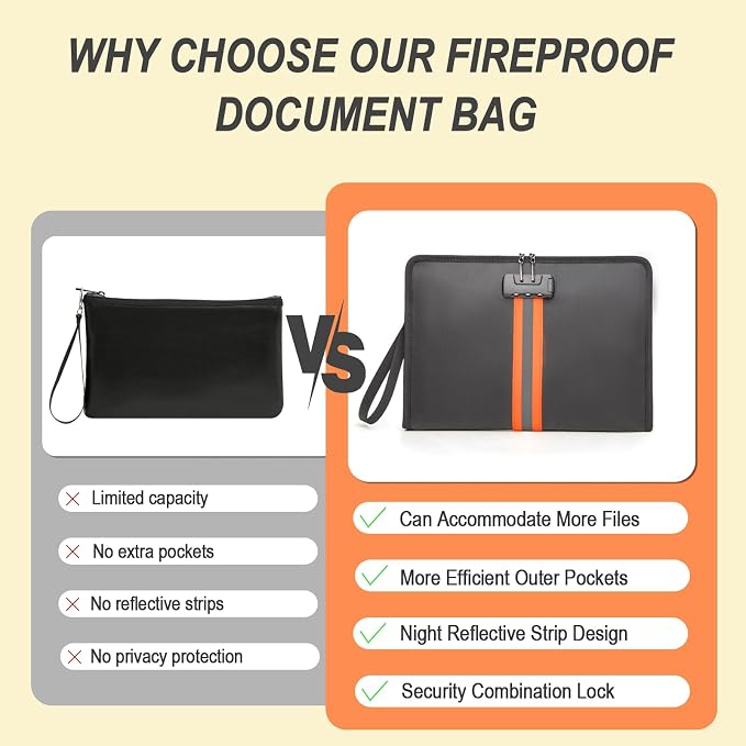 Fireproof Document Bag with Lock，13"×9.2" Fireproof Money Bag，with Zipper and Lock，Suitable for Tablets, A4 Documents, Cash, Mobile Phones, Credit Cards and Notarized Documents. - Image 7
