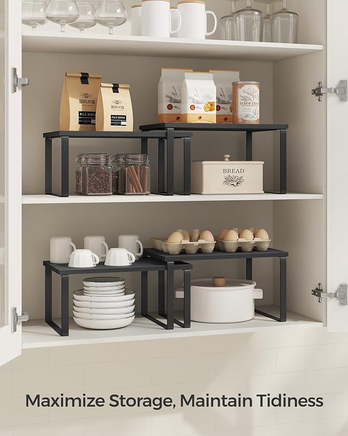 SONGMICS Cabinet Organizer Shelf, Set of 2 Spice Rack, Kitchen Storage | Kitchen Counter Storage Spice Rack, Particleboard, Steel, Ebony and Matte Black, BYSTRO Collection UKCS02B01 - Image 3