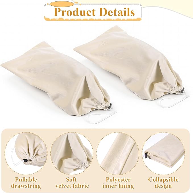 8 PCS Single Shoe Bags for Traveling, 18×9 Inch Travel Shoe Bags Velvet | Fits Size 13 for Packing in Suitcase with Drawstring Shoes Storage Bag Dust-Proof for Underwear, Toy Storage-Beige - Image 3