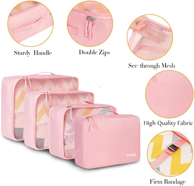 BAGAIL 8 Set Packing Cubes Luggage Packing Organizers for Travel Accessories-Blush Pink - Image 4
