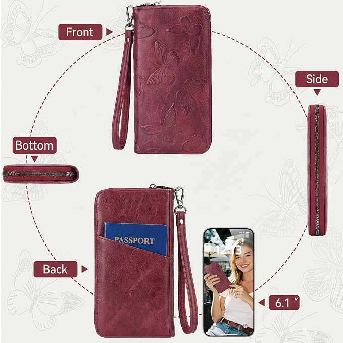 BELTANA Womens Wallet RFID Wallet Women with Passport Holder Butterfly Vegan Leather Multi Card Slots Wallets Large Capacity Wristlet Travel Purse for Women (Red) - Image 6