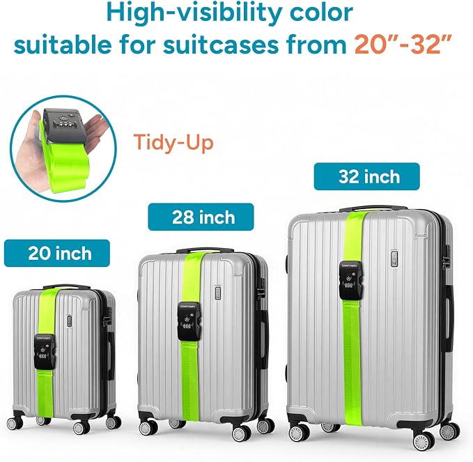 Travel Inspira 2 Pack Luggage Straps for Suitcases with TSA Lock | 2-Pack Set; TSA-Approved Lock with Tag; High Visibility Green; Adjustable 103-200cm; Heavy-Duty Nylon; 20-28 Inch Suitcases - Image 4