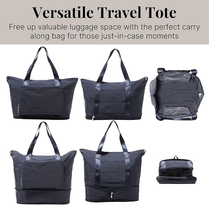 Baggallini Carryall Expandable Lightweight Travel Tote 22" Packable Folding Compact Nylon Washable Weekender w/Luggage Sleeve - Image 7