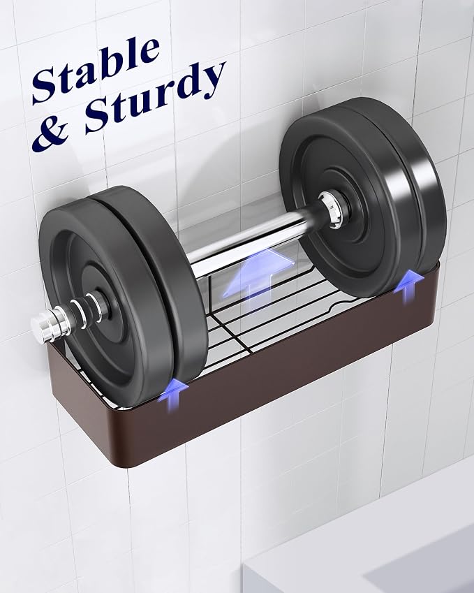 Kitsure Shower Caddy Adhesive, Stylish Shower Organizer, Large, Brown | 2 Pack Shower Shelf for Inside Shower, 100% Rustproof Metal Shelves, No-Drill Bathroom Organizers and Storage - Image 4