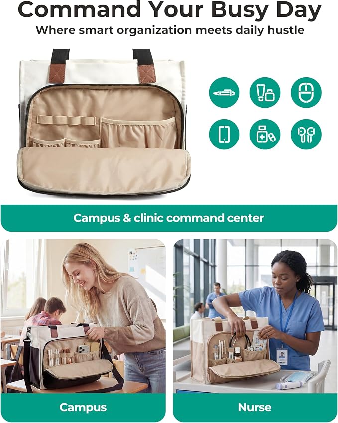 BAGSMART Canvas Tote Bag for Women, Small Work Tote Bag with Zipper | 30oz/40oz Tumble & 11 Pockets Travel Tote, Teachers/Nurses, Lightweight Canvas or Water-Resistant Puffer Taslon Crossbody Bag - Image 3