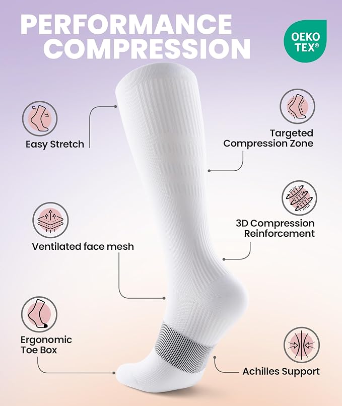 PULIOU Cooling Compression Socks for Women Men, 20-30 mmHg Circulation Knee High for Travel, Flying, Running, 2 Pairs - Image 5