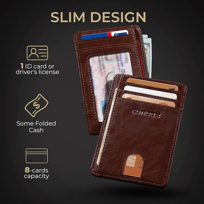RUNBOX Slim Wallet for Men and Women, RFID Blocking Leather Card Holder | Minimalist 8-slot design fits IDs and credit cards in a thin profile for front pockets, purses, pants and travel - Image 3