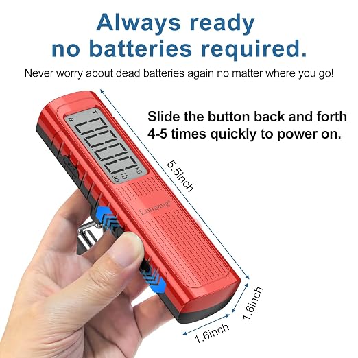 Battery-Free Digital Luggage Scale, 110lbs/50kg Portable Handheld Hanging Scale for Luggages, Suitcases, Backpacks & Bags, Easy Weighing for Travel, No Need Batteries (Red) - Image 3