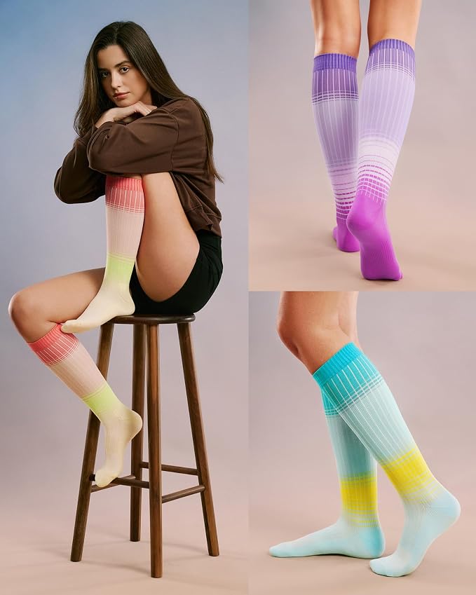 FITRELL 4 Pairs Compression Socks for Women & Men, 15-20mmHg Circulation Support for Athletic Travel Daily Wear - Image 2