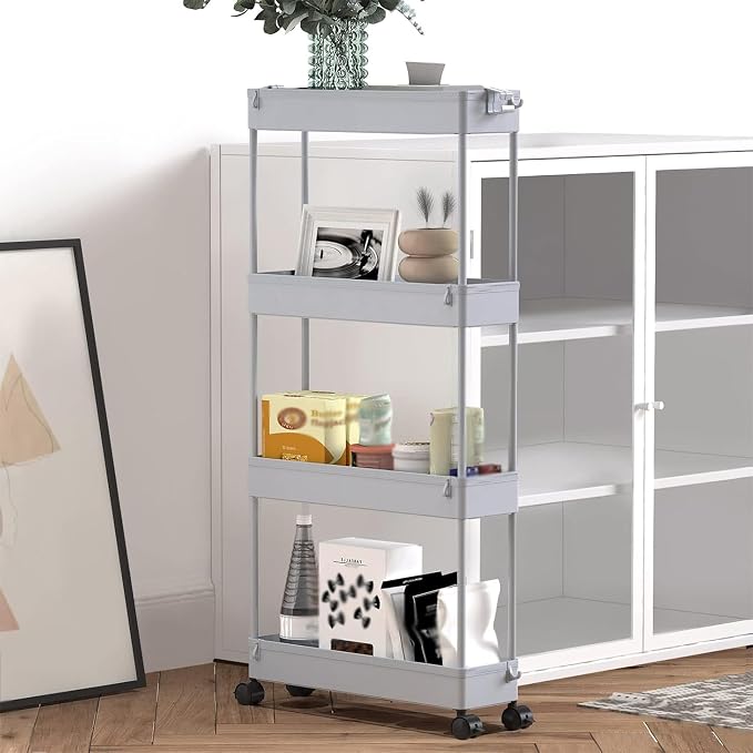 2-piece Set Slim Storage Cart 3 Tier,Bathroom Organizer Rolling Utility,Mobile Shelving Unit Slide Out for Office, Kitchen, Laundry Room & Narrow Places - Image 3