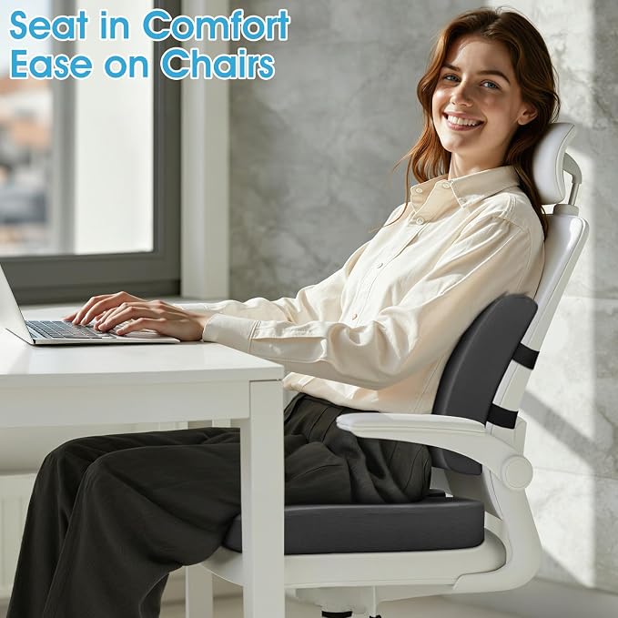 CushZone Seat Cushion, Lumbar Support Pillow with Adjustable Strap-Chair Cushions for Sciatica Pain Relief-with Washable Cover Memory Foam for Car, Travel and Wheelchair-Gray | Ergonomic memory foam for sciatica pain relief, back cushion for car, non-s... - Image 6