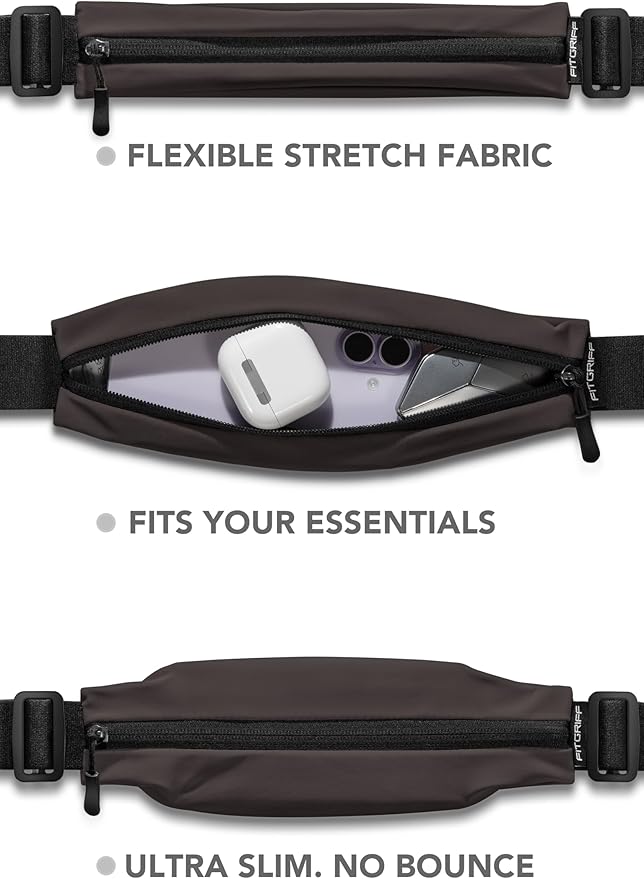 Fitgriff® Running Belt V2 for Men & Women - Slim Fanny Pack, Phone Holder for Jogging, (Fits All Cell Phones) - Money Belt, Runners Waist Pouch (Brown, One Size (Waist 24.4 – 43.3 inches)) - Image 2