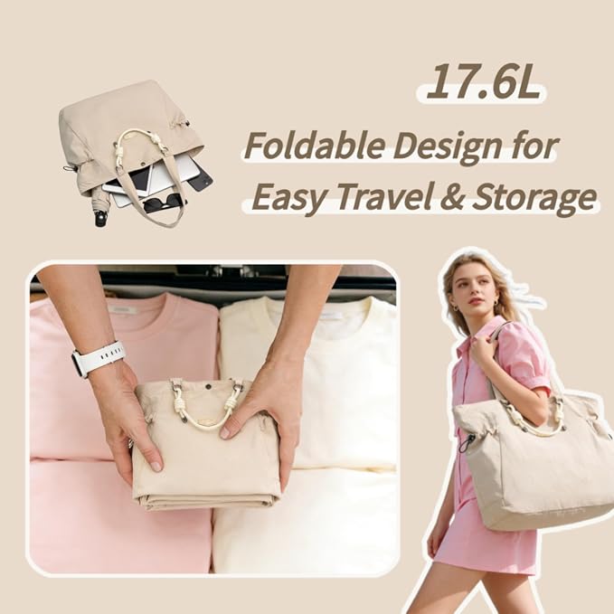 Tote Bag for Women, 17.6L Unisex Lightweight Nylon Totes Purses and Handbags | functionality - Image 4