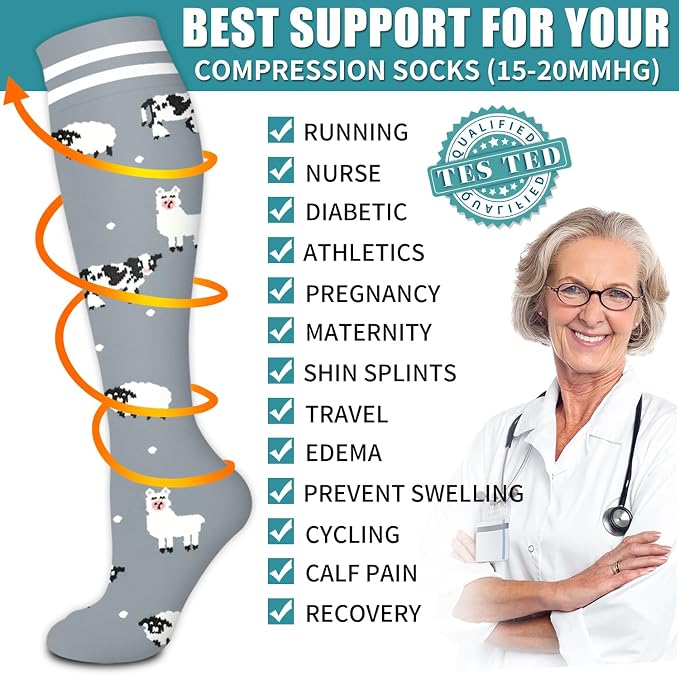 Compression Socks for Women & Men Circulation(6 pairs)-Graduated Supports Socks for Running, Athletic Sports - Image 5