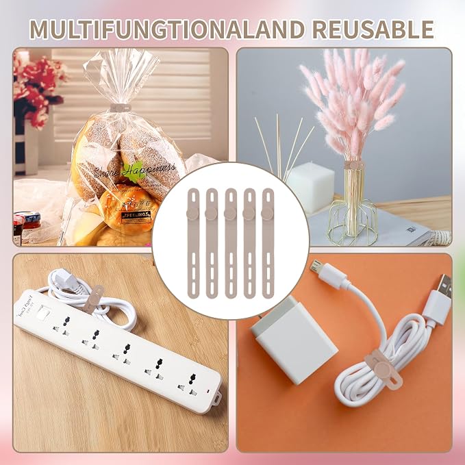 Oligei 25 Pcs Silicone Cable Ties, Cable Ties Reusable, High Elasticity Cord Wraps for Electrical Cords, Cord Organizer for Earphone, Phone Charger(Khaki) - Image 7