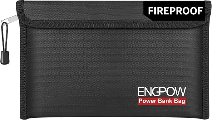 ENGPOW Fireproof Organizer Travel Safe Bag, Portable Electronic Carry Case | Heat Insulated＆Explosion-Proof, Home Travel Storage for Power Bank,Phone,Cables,USB Drive, Charging Protection, 10.6''x6.7'' by ENGPOW