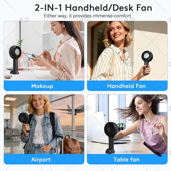 ZOZOO Portable Fan, USB Rechargeable 5 Speed Handheld Fan,LED Display &High Power Motor Table Fan, 2 IN 1 Quiet Strong personal fans for Travel,Camping,Beach Concert (Black) - Image 5