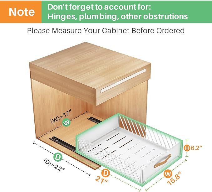 Pull out Cabinet Organizer,Heavy Duty Slide out Pantry Shelves Drawer Storage with Adhesive Nano Film,Sliding Mesh Cabinet Basket with Handle for Kitchen, Bathroom, Home, 15.8"W X 21"D X 6.2"H,White - Image 2