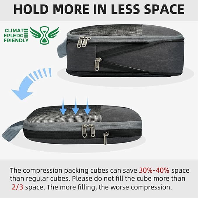 BAGAIL Lightweight Compression Packing Cubes for Travel, 6 Set, Dark Grey | Salis Nylon Fabric,Anti-Tearing,Save Space,SBS Zippers,Packing List,PVC Tag Pocket,Custom Labels,Visible Mesh,Portable Handel - Image 7