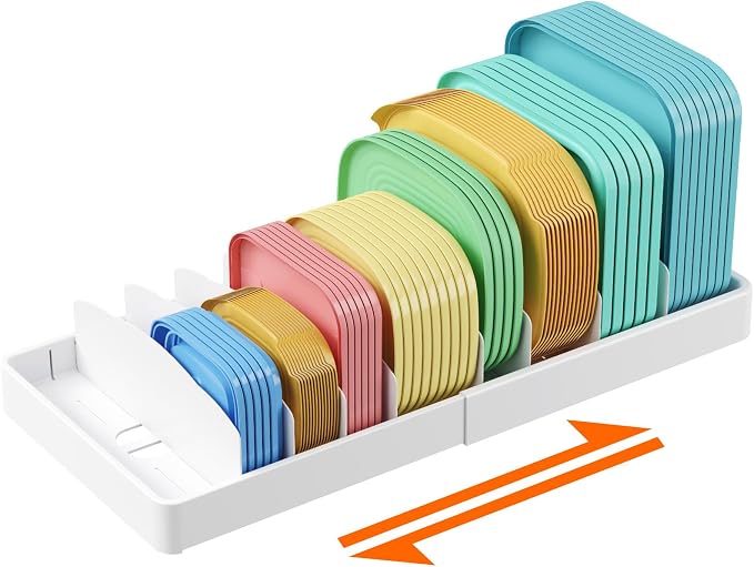 Lifewit Kitchen Cabinet Organizer for Food Contanier Lid with 9 Sections | Expandable Lid Holder with 8 Adjustable Dividers for Pantry Organizers and Storage, White, Extra Large, 13"-24" by Lifewit
