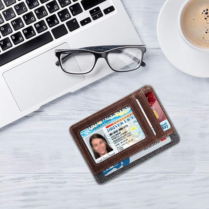 FINTIE Slim Front Pocket Wallet, RFID Blocking Credit Card Holder | Minimalist Card Cases with ID Window for Men Women, Brown - Image 7