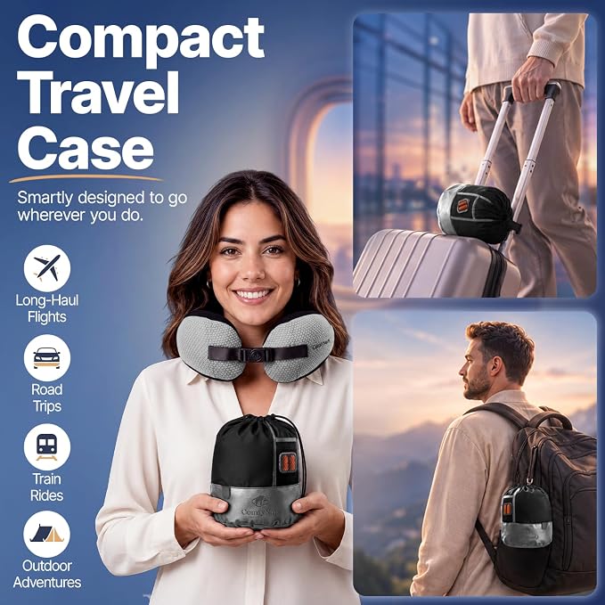 ComfyNap® Versatile Travel Neck Pillow for Airplane [Patented], 9 Positions in 3 Techniques, Plane Pillow with Pure Memory Foam, Travel Pillow with HeadRest Flight Sleep, Travel Essential - Moon - Image 6