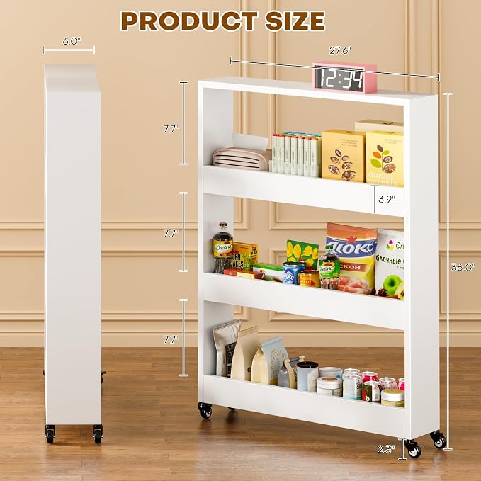 Slim Storage Cart, Lightweight 4 Tier Metal Rolling Utility Kitchen Cart on Wheels, Mobile Storage Shelving Unit Organizer for Bathroom Laundry Office Narrow Places (4 Tier-White, 6" D) - Image 8