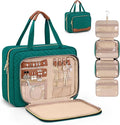 Toiletry Bag for Women, Hanging Travel Toiletry Bag with Jewelry Organizer Compartment Large Makeup Bag, PVC Waterproof Cosmetic Travel Bag Trips Camping Bathroom, Green+Brown by Wedama