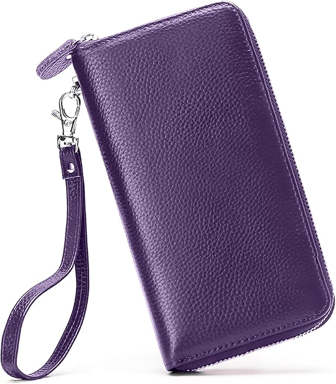 Moflycom Womens Wallet RFID Blocking Genuine Leather Zip Around Wallet Clutch Wristlet Travel Long Purse for Women by Moflycom