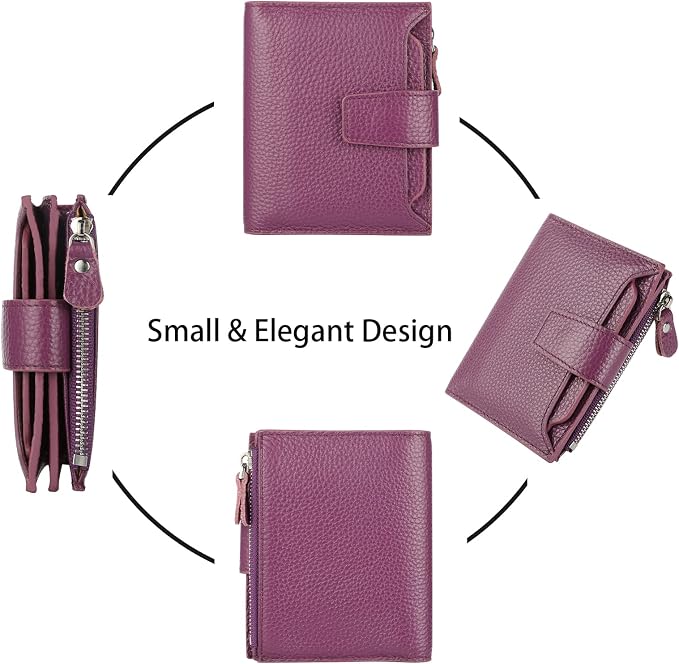 Small Compact Women Wallet RFID Blocking Genuine Leather Bifold Purse with ID Windows - Image 3
